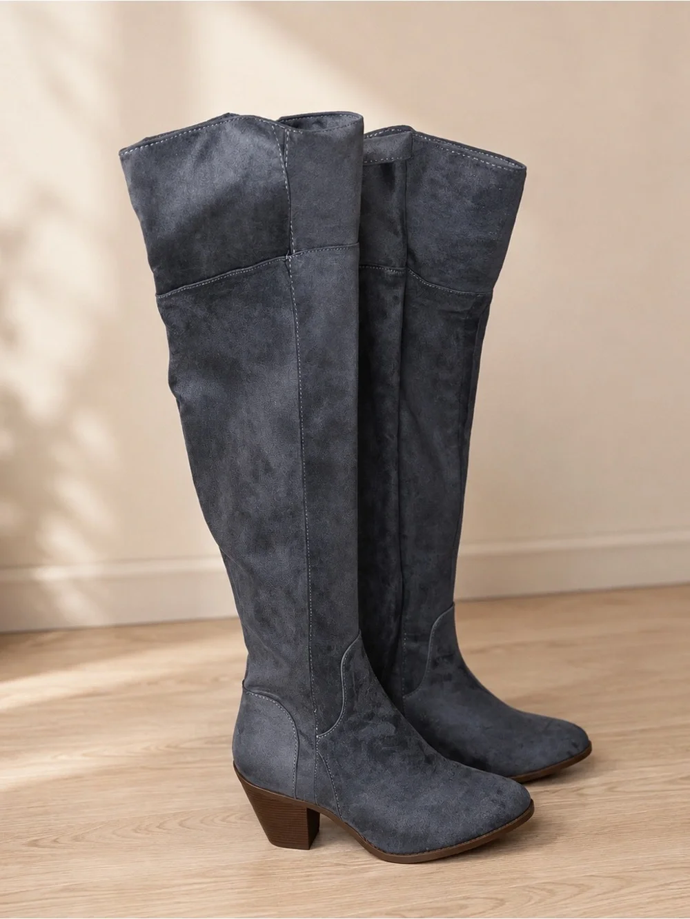 Qupid Gray Faux Suede Over-the-Knee Boots Size 9 Block Heel